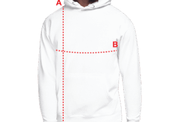 Here's an alt tag for the image: White hoodie size chart.