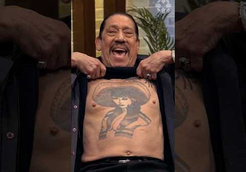 Danny Trejo lifts his shirt during interview to show his chest tattoo! #dannytrejo #tattoo #gaming