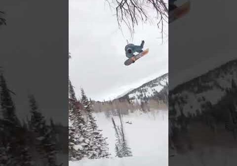 Watch out for the trees🌲! Bode Merrill dips, ducks, and dodges on this jump #shorts #snowboard