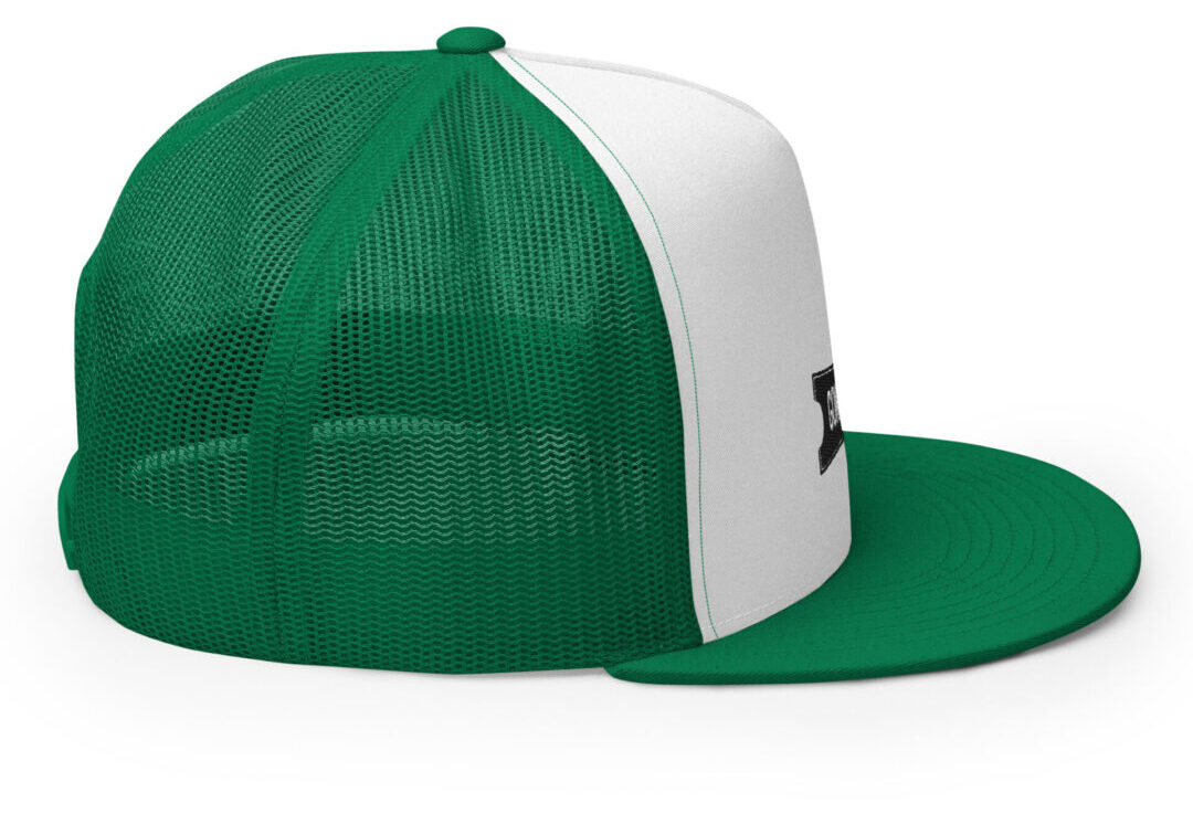 Green and white mesh trucker hat.