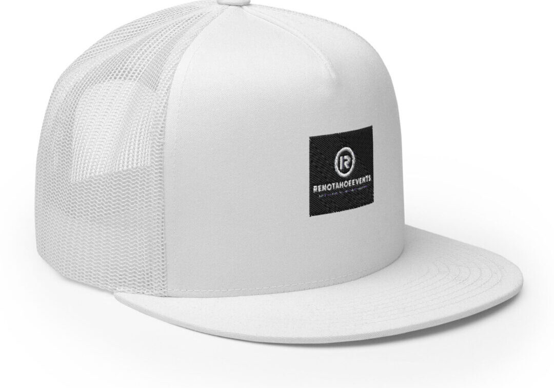 White trucker hat with Reno Tahoe Events logo.