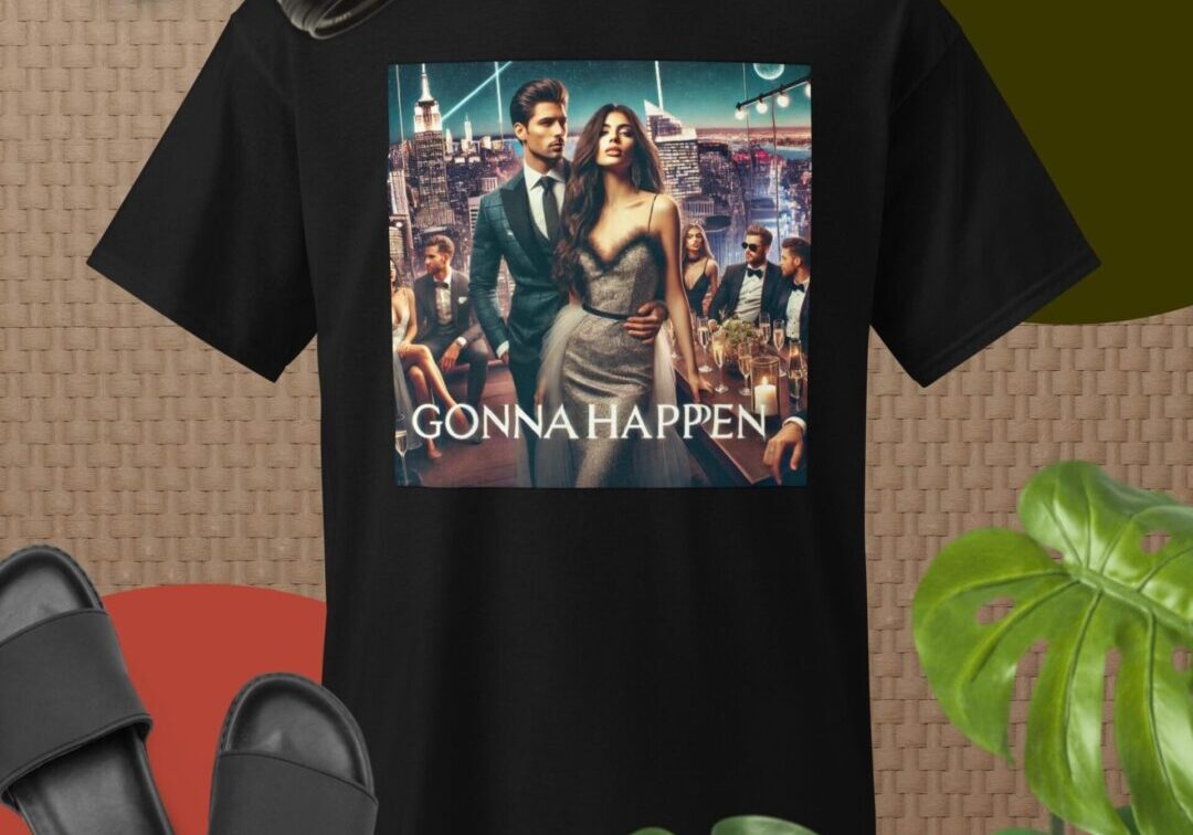 Black t-shirt with "GONNA HAPPEN" print