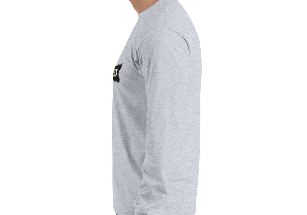 Side view of man in gray long-sleeve shirt