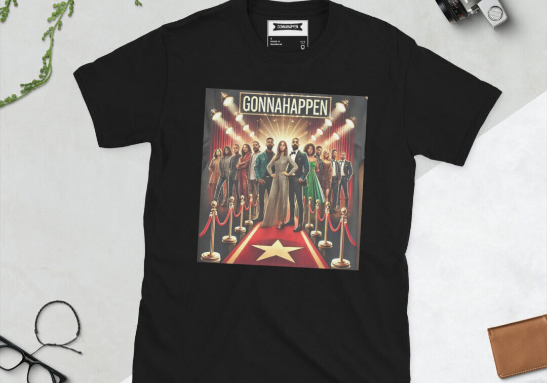 Black t-shirt with red carpet design.